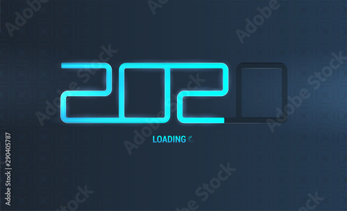2020 loading banner. Happy New Year in futuristic technology concept. 2020 as a load with highlights and glow. Happy New Year tech holiday background. Merry christmas. Vector illustration