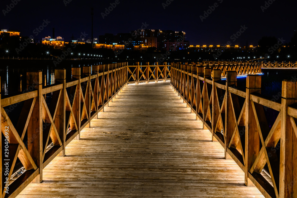 Obraz premium Night view of Yitong River, Changchun, China
