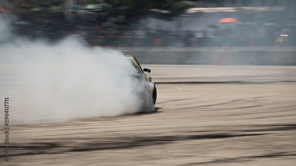 Car drifting image diffusion race drift car with lots of smoke from burning  tires on speed track Stock Illustration