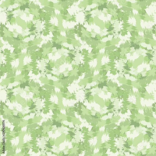 Blurry shibori tie dye camouflage background. Seamless pattern pastel mint irregular brushstroke on bleached resist white background. Dip dyed batik textile. Variegated textured trendy fashion swatch