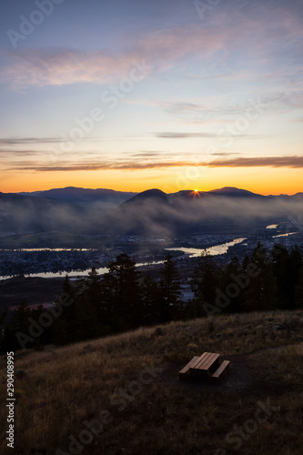 Beautiful View of a Canadian City, Kamloops, during a colorful summer sunrise. Located in the Interior British Columbia, Canada.