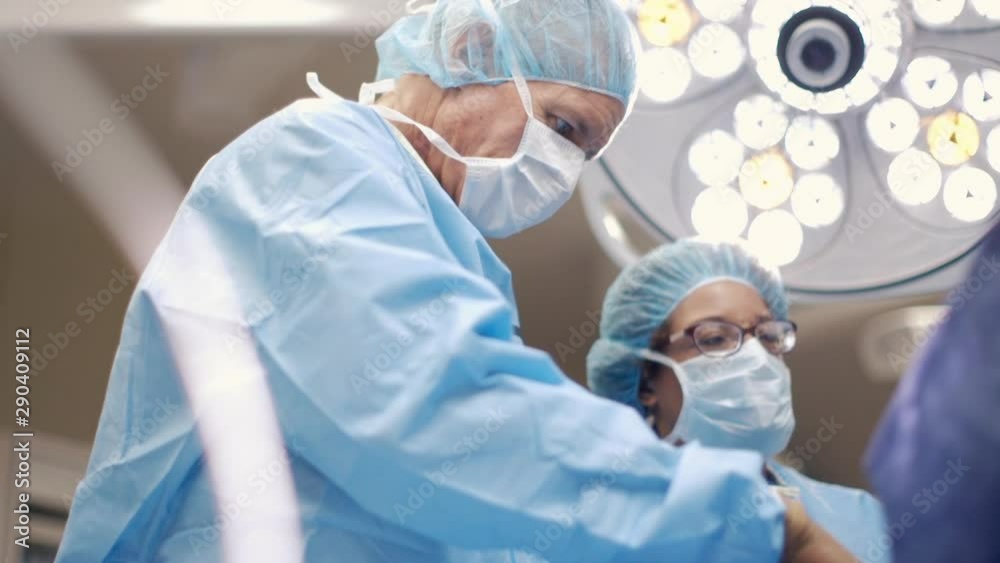 Low angle view of surgeons in operating room
