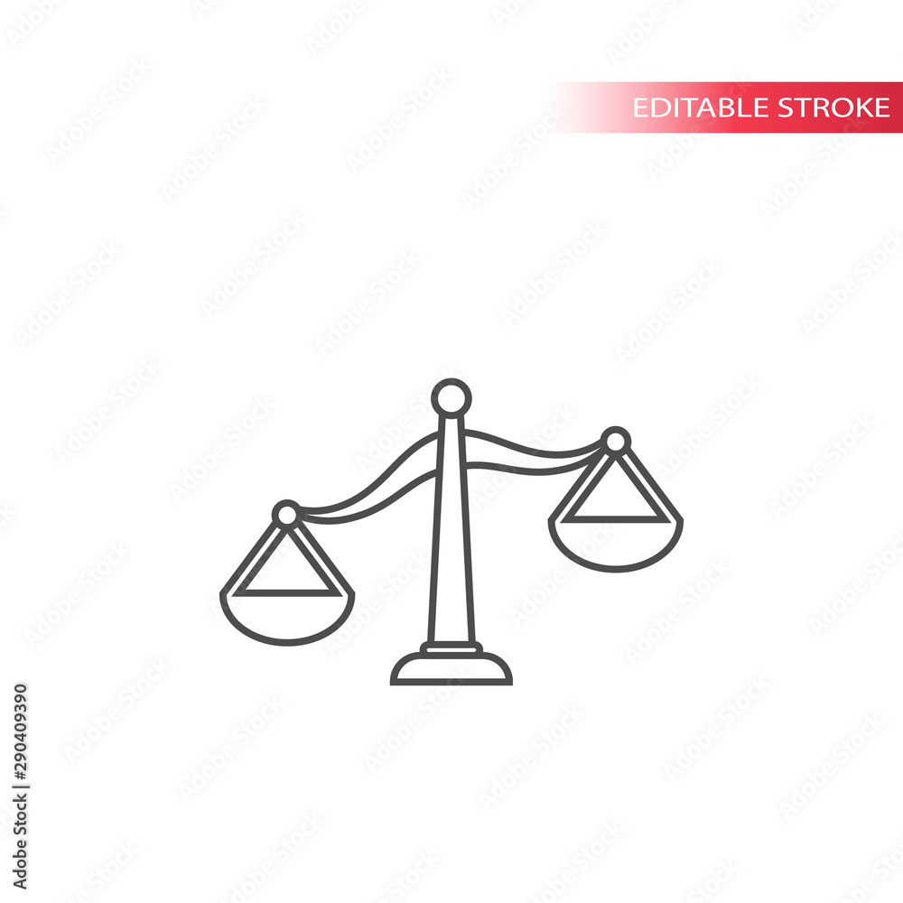 Justice scale thin line vector icon. Court scale, legal or law concept outline symbol. Justice scale thin line vector icon. Court scale, legal or law concept outline symbol.