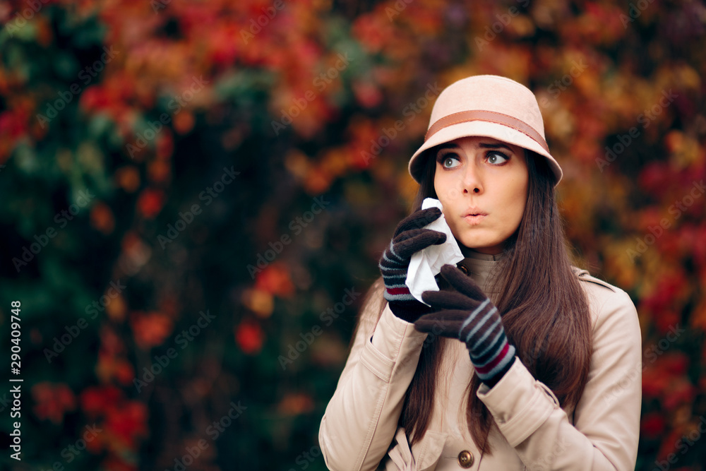Woman with Tearful Eyes from Autumn Allergies 