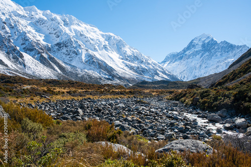 Magnificent Southern alps scenery in the Hooker valley track in Aoraki Mount Cook National Park © Stewart