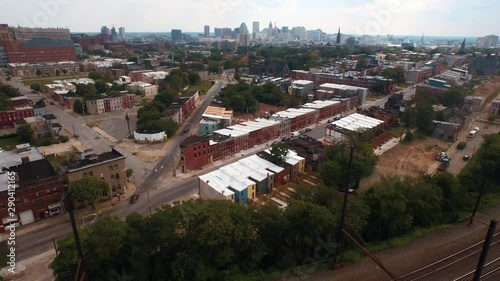 Flying above the streets of Baltimore, Maryland, United States