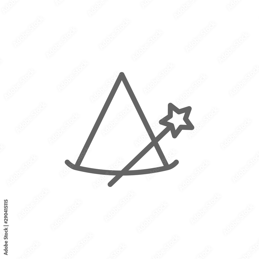 Magic hat, magic wand icon. Element of theater icon. Thin line icon Magic hat, magic wand icon. Element of theater icon. Thin line icon