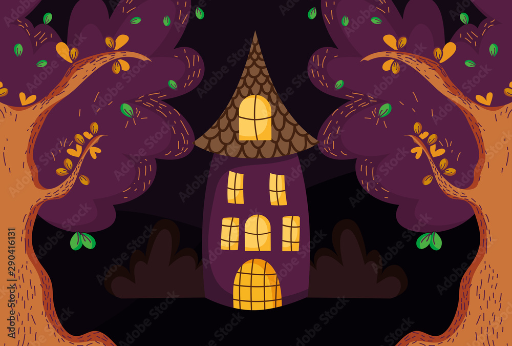 house trees in the forest halloween