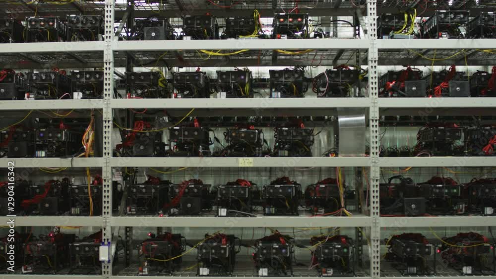 Bitcoin Farm Static Wide Shot of Servers in Use Bitcoin Farm Static Wide Shot of Servers in Use