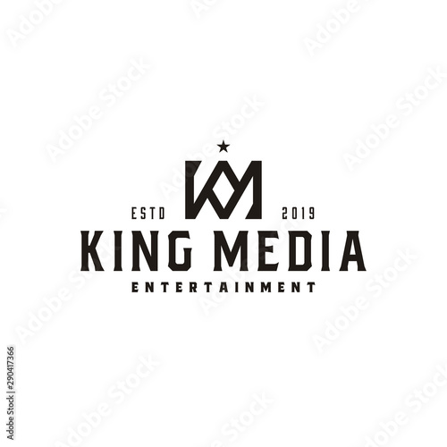Vintage King Crown letter K and M or KM MK monogram logo design photo