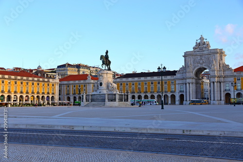 The Praca do Comercio (Commerce Square) with Statue of King Jose I in Lisbon, Portugal