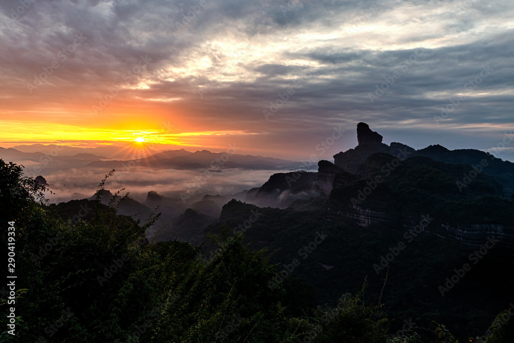 Sunrise at  the famous Mount Danxia, Guangdong, China