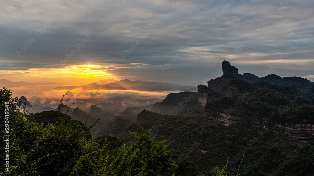 Sunrise at  the famous Mount Danxia, Guangdong, China