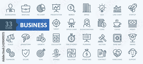 Business and finance web icon set - minimal thin line web icon set. Outline icons collection. Simple vector illustration.