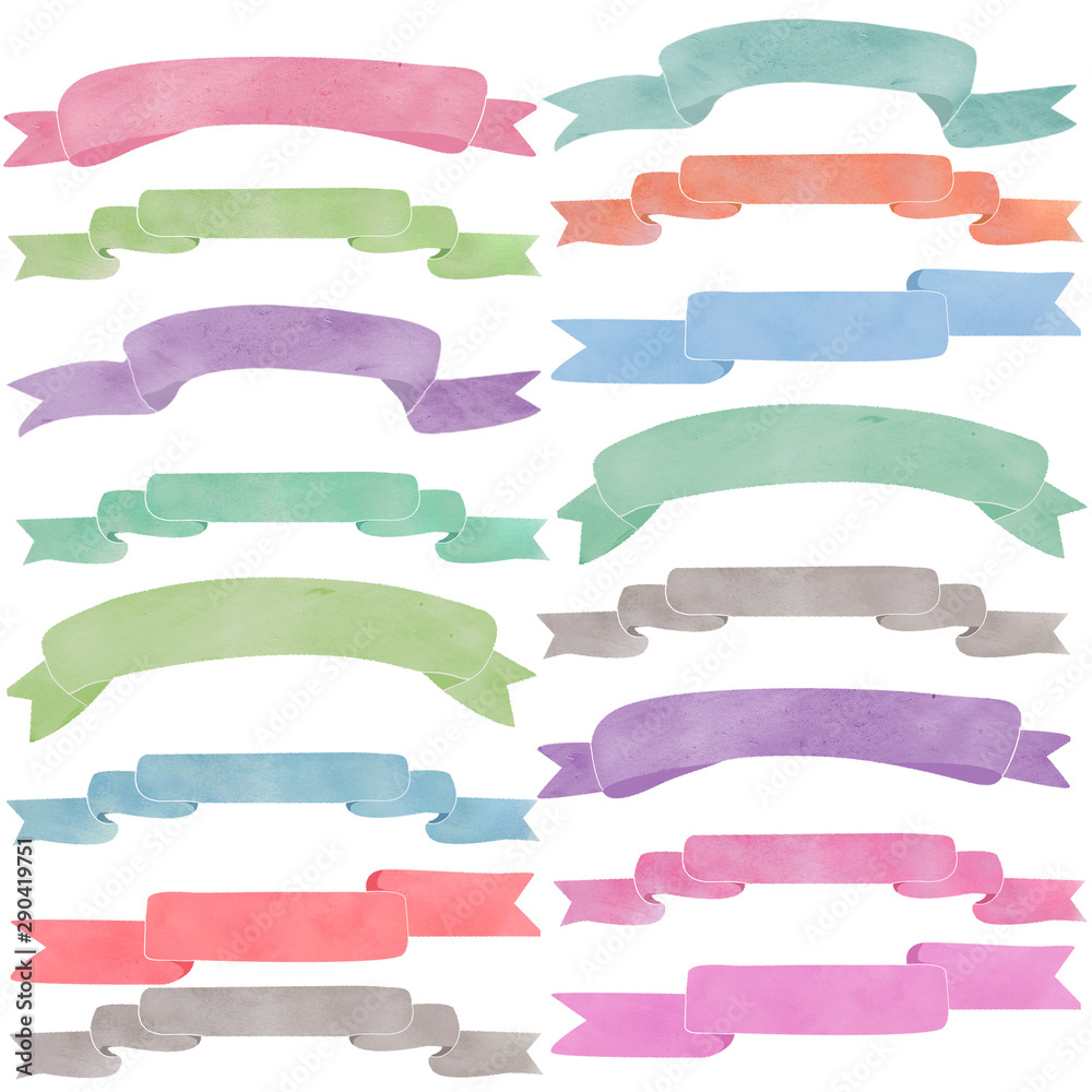 Watercolor Banners and Ribbons Clip Art on Isolated Background Watercolor Banners and Ribbons Clip Art on Isolated Background