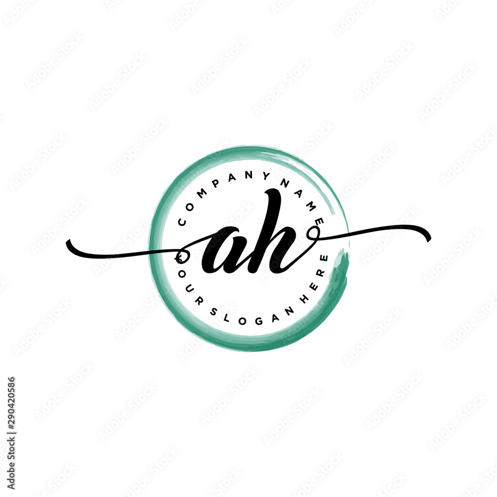 AH initial handwriting logo template. round logo in watercolor color with handwritten letters in the middle. Handwritten logos are used for, weddings, fashion, jewelry, boutiques and business AH initial handwriting logo template. round logo in watercolor color with handwritten letters in the middle. Handwritten logos are used for, weddings, fashion, jewelry, boutiques and business