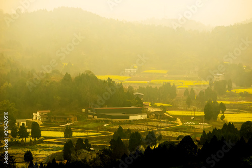 The fields and countryside after the wet rain