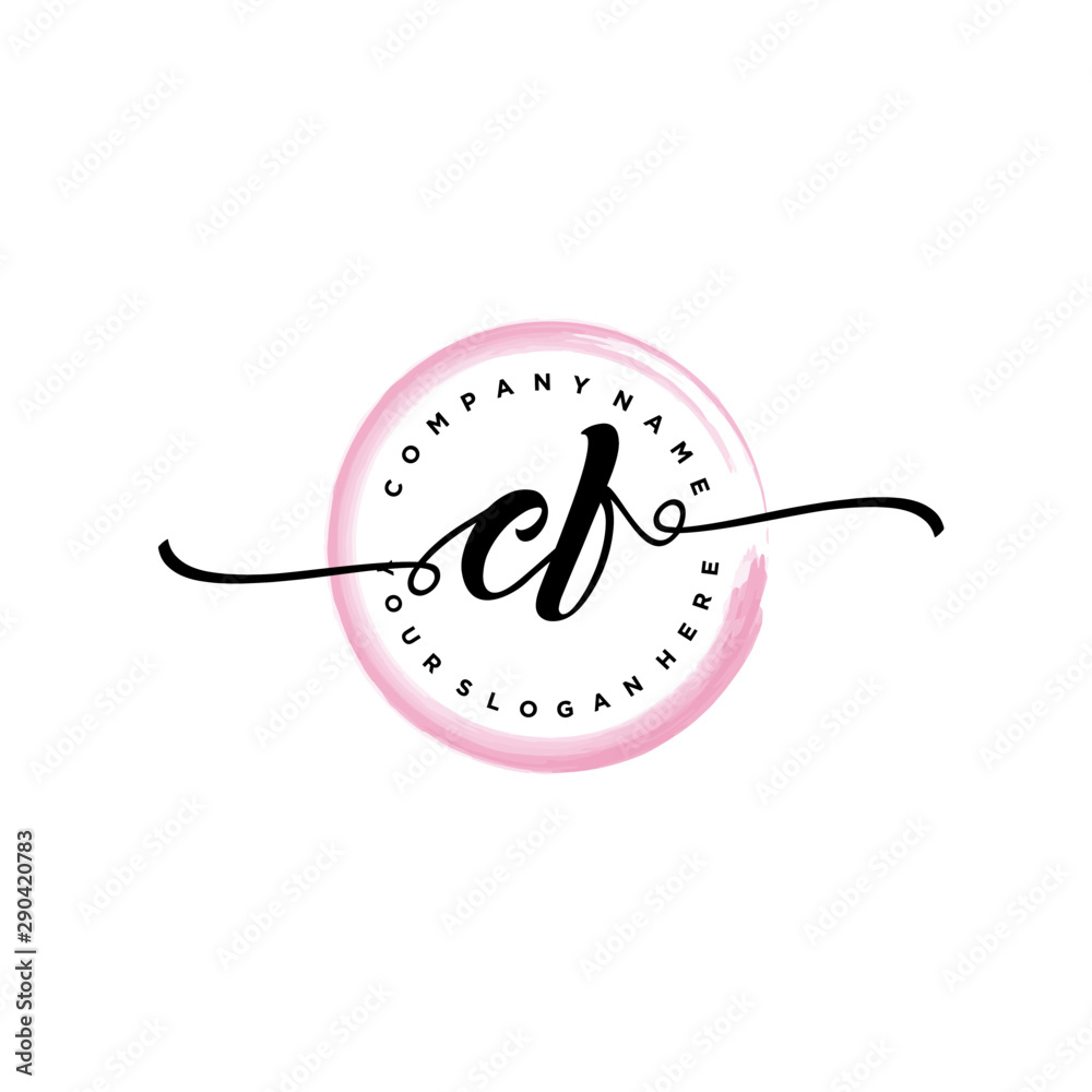 CF initial handwriting logo template. round logo in watercolor color with handwritten letters in the middle. Handwritten logos are used for, weddings, fashion, jewelry, boutiques and business CF initial handwriting logo template. round logo in watercolor color with handwritten letters in the middle. Handwritten logos are used for, weddings, fashion, jewelry, boutiques and business