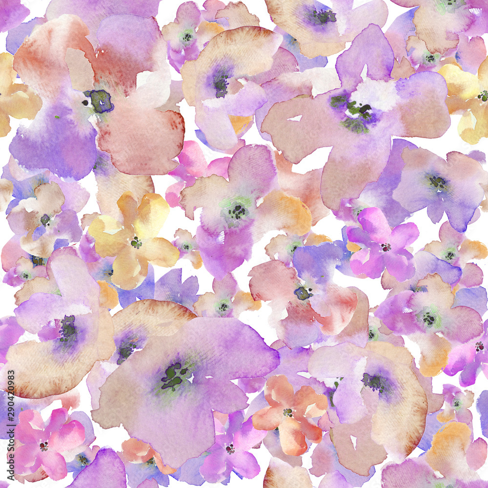 Seamless Purple Watercolor Floral Background Pattern Wallpaper Stock ...