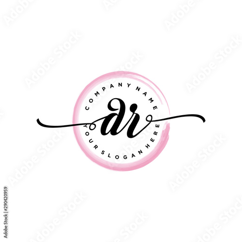 DR initial handwriting logo template. round logo in watercolor color with handwritten letters in the middle. Handwritten logos are used for, weddings, fashion, jewelry, boutiques and business