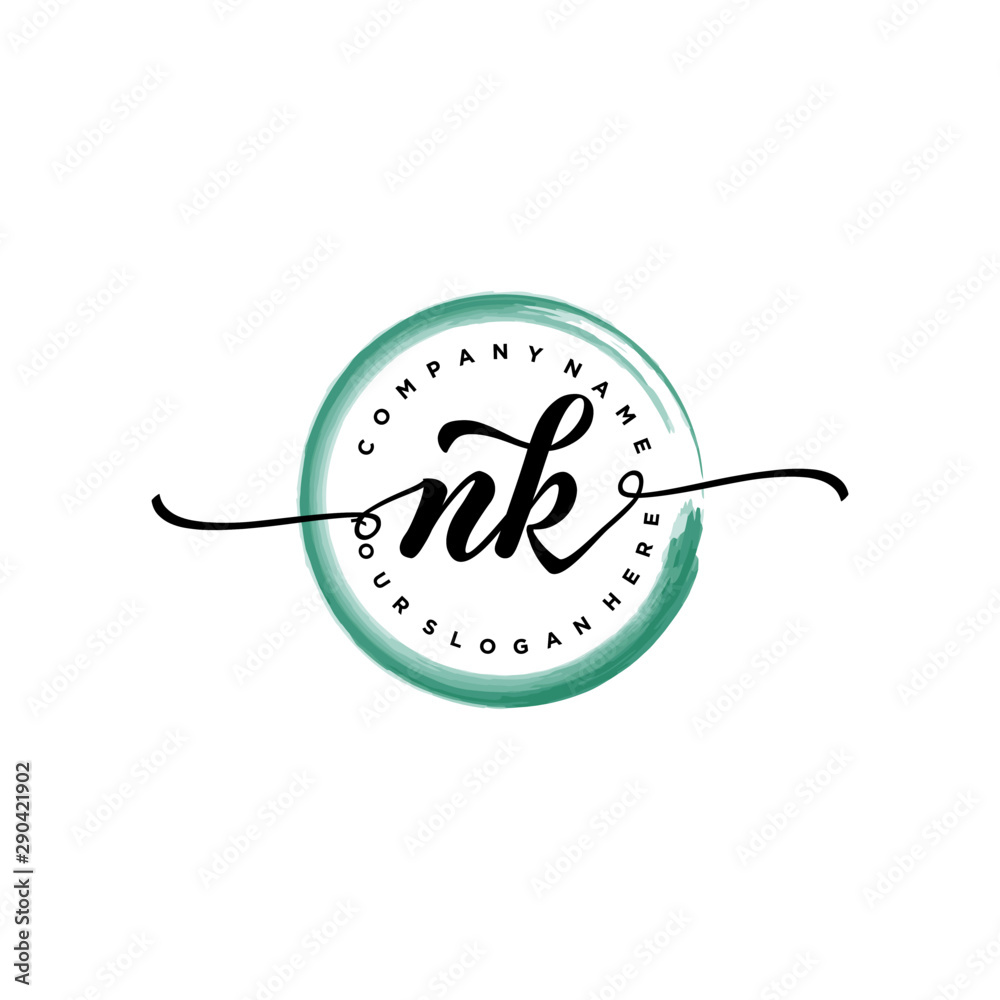 NK initial handwriting logo template. round logo in watercolor color with handwritten letters in the middle. Handwritten logos are used for, weddings, fashion, jewelry, boutiques and business NK initial handwriting logo template. round logo in watercolor color with handwritten letters in the middle. Handwritten logos are used for, weddings, fashion, jewelry, boutiques and business
