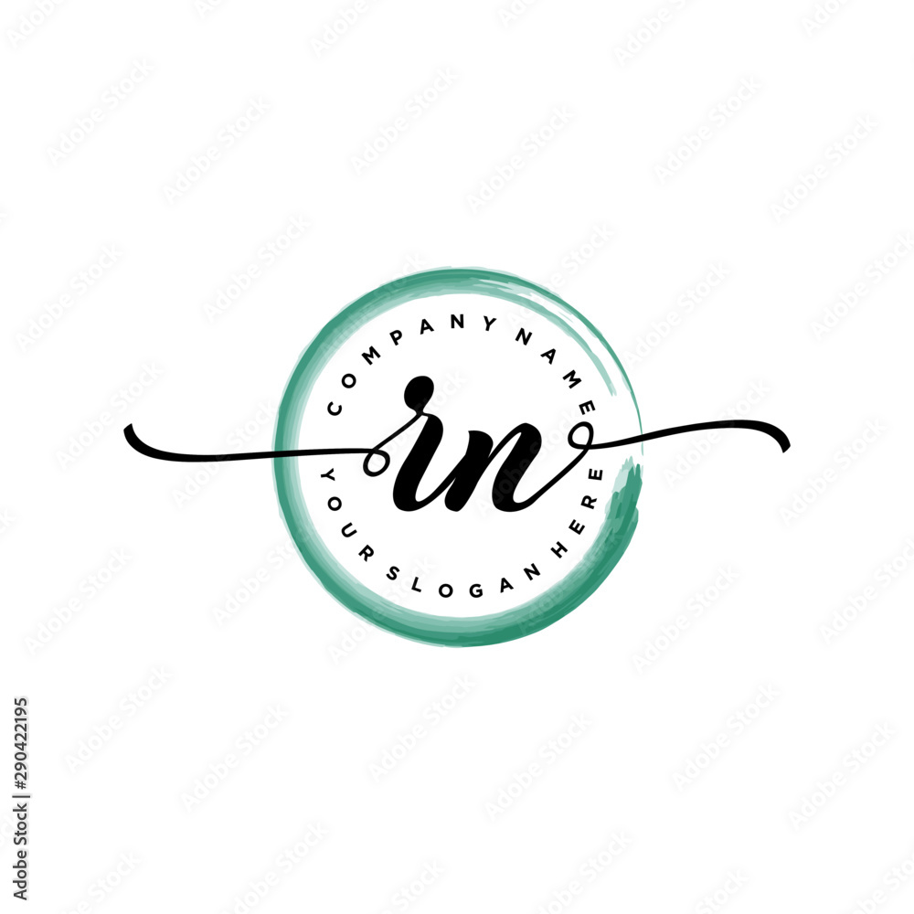 RN initial handwriting logo template. round logo in watercolor color with handwritten letters in the middle. Handwritten logos are used for, weddings, fashion, jewelry, boutiques and business