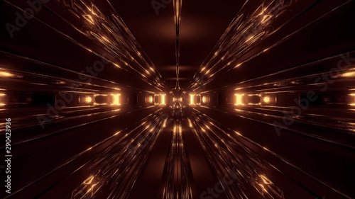 dark scifi tunnel corridor with reflective contur wireframe 3d illustration wallpaper background