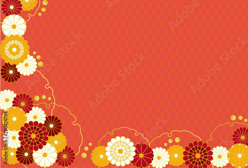 和柄　和風　フレーム　コピースペース　赤　年賀状　背景素材　朱色