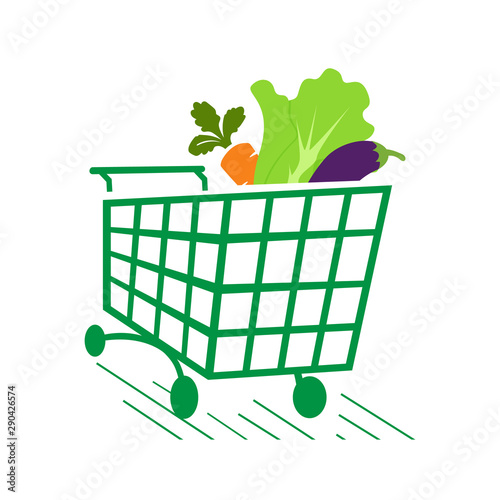 vegetables on shopping cart grocery logo icon design symbol vector illustrations