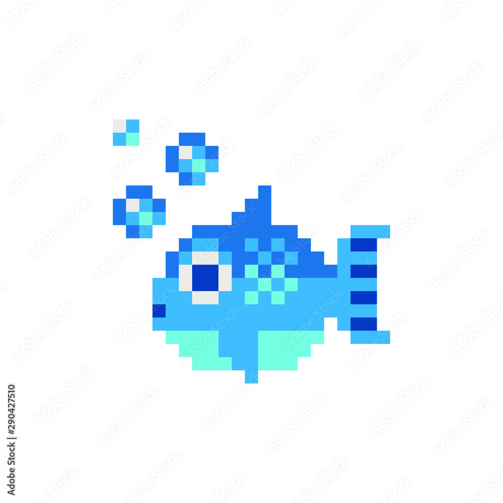 Tropical aquarium fish character. Pixel art icon. Design elements for logo, sticker and mobile application. Isolated vector illustration.
