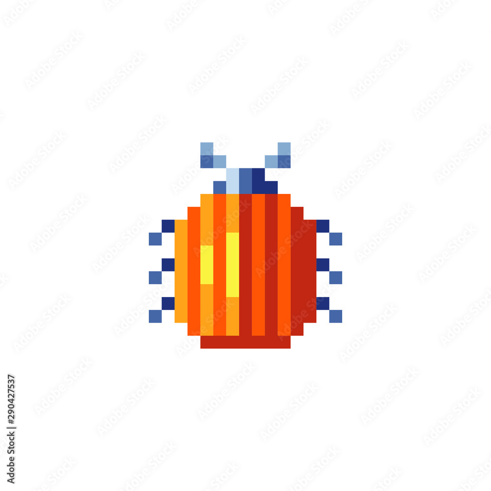 Fototapeta premium Colorado beetle pixel art potato bug insect pest icon. Element design for stickers, web, logo, embroidery and mobile app. Maybug isolated vector illustration. 