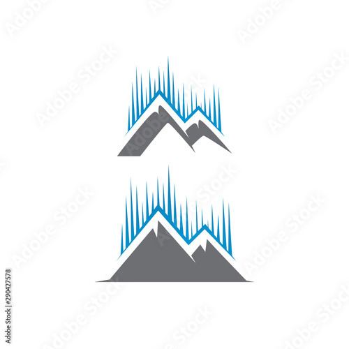 aurora with peak of Mountain logo tech vector illustrations
