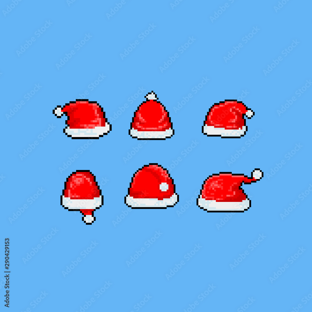 Pixel art cartoon santa&rsquo;s hat set.8bit.Christmas. Stock Vector | Adobe