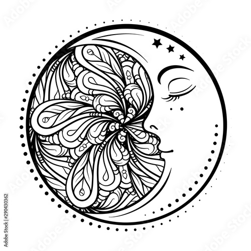 Ethnic cresent moon motif. Antistress coloring page