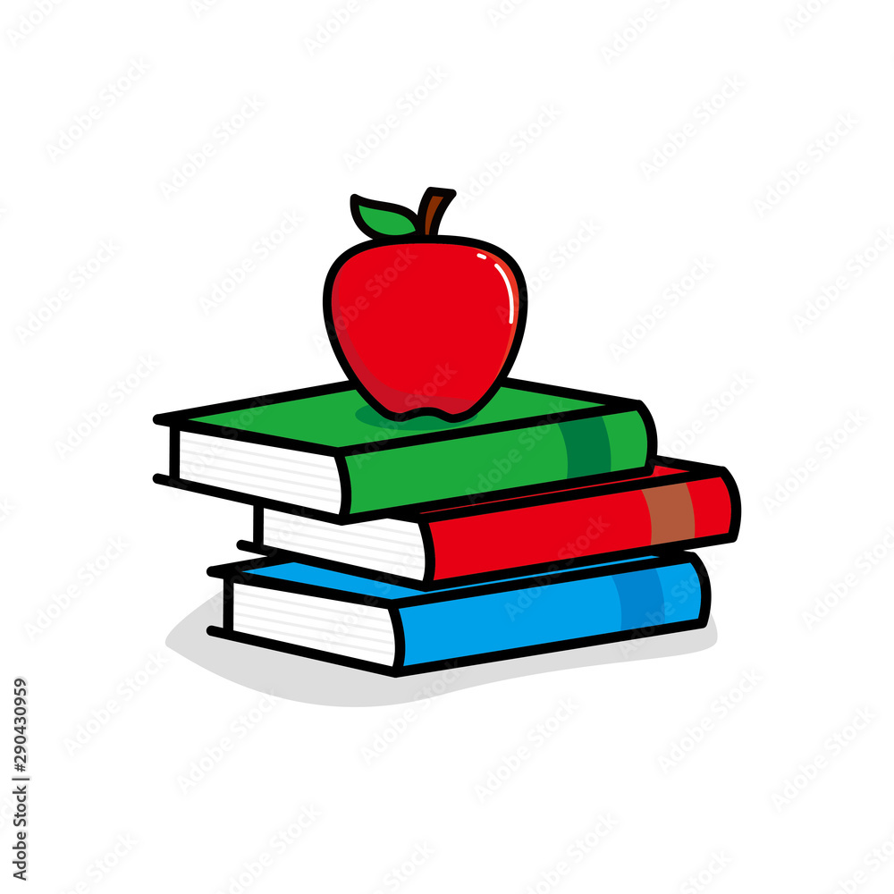 Vetor de Books and apple vector illustration isolated on white