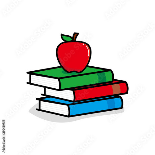 Books and apple vector illustration isolated on white background suitable for education symbol