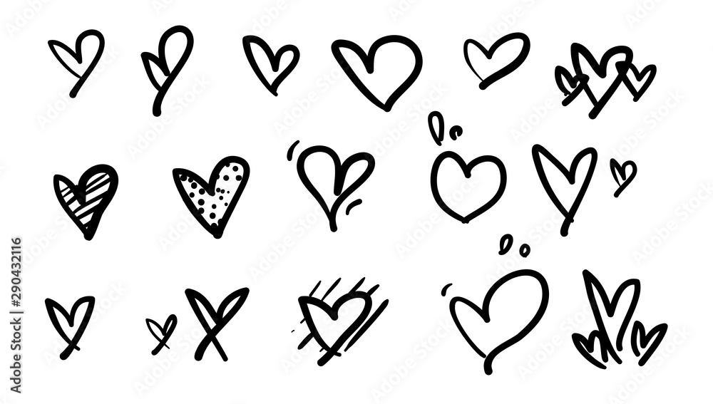 Naklejka doodle serce wektor zbiory w stylu handddrawn
