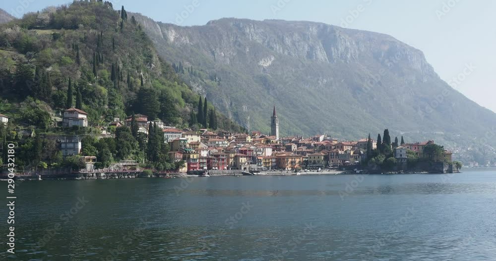 Varenna village at the shores of lake como viewed from the ferr on its way to Bellagio town Varenna village at the shores of lake como viewed from the ferr on its way to Bellagio town