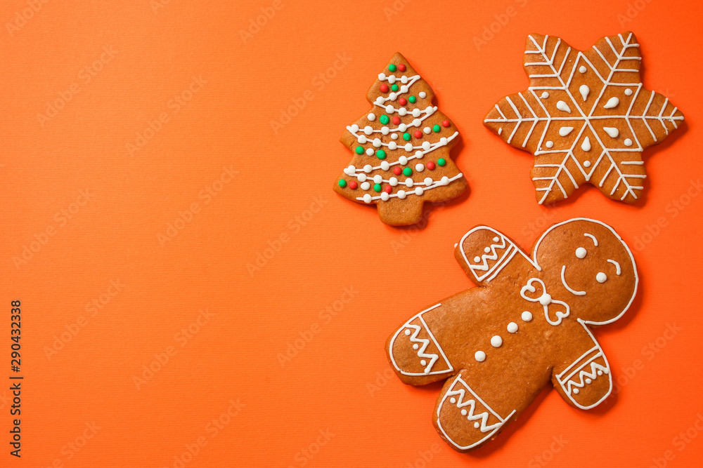 gingerbread. gifts and holiday, happy New Year. festive background. food background. top view