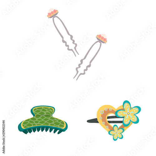 Isolated object of barrette and hair symbol. Collection of barrette and accessories stock vector illustration.