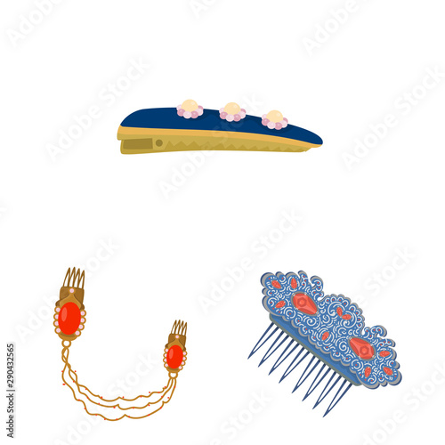 Vector illustration of barrette and hair logo. Set of barrette and accessories stock symbol for web.