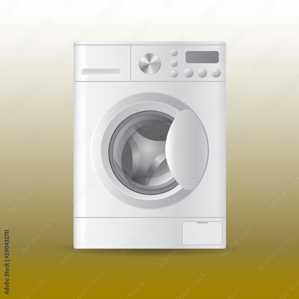 Vector realistic automatic washing-machine with front-loading clothes isolated on white background. 3D illustration. Vector realistic automatic washing-machine with front-loading clothes isolated on white background. 3D illustration.