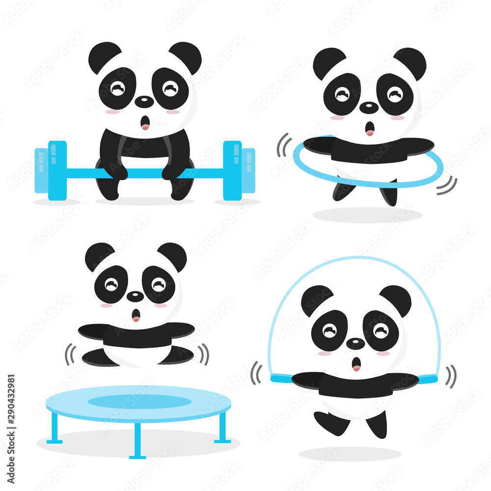 Obraz premium Funny Pandas doing exercise. 