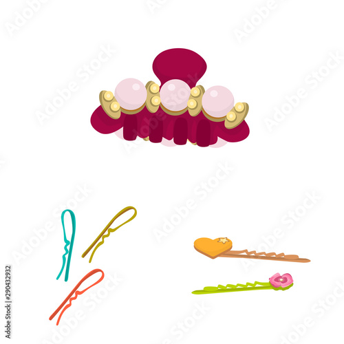 Vector design of barrette and hair icon. Set of barrette and accessories stock symbol for web.