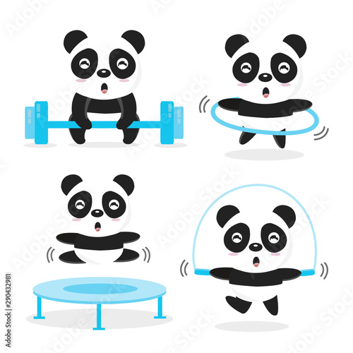 Funny Pandas doing exercise. 