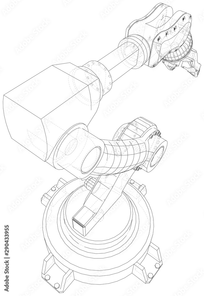 Obraz premium Robotic Arm Hand isolated on white. Technical wire-frame. Vector rendering of 3d.