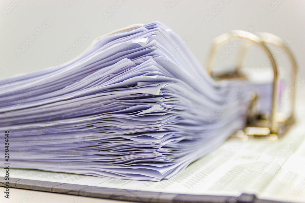 Close up - Many documents white paper are stored with in the Document file, concept equipment in officeautomate Close up - Many documents white paper are stored with in the Document file, concept equipment in officeautomate