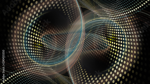 Abstract background element. Fractal graphics series. Composition of glowing lines and mosaic halftone effects. Wide format high resolution image. 3d illustration