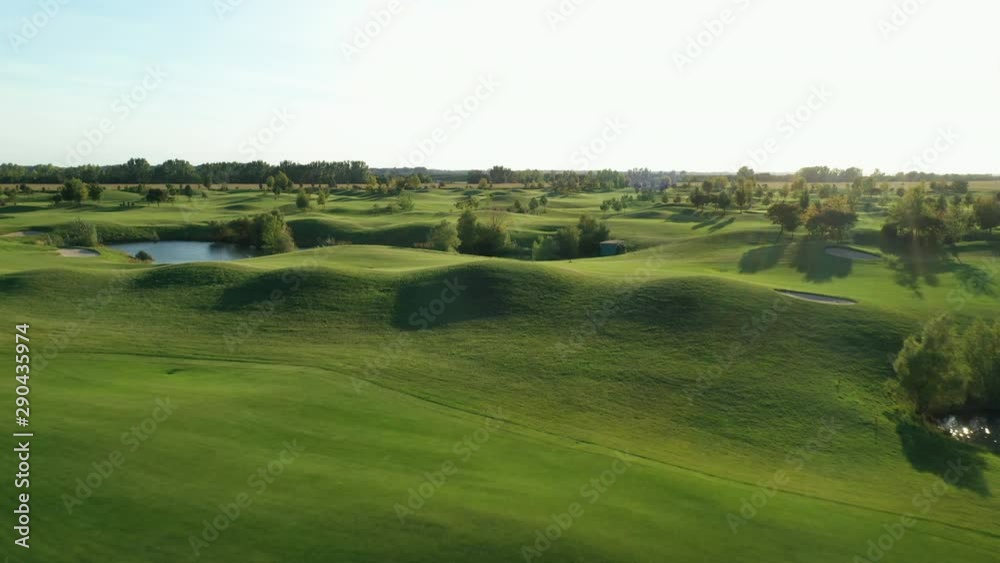 Aerial flyover above a golf course in Bac, near Bratislava in Slovakia. Aerial flyover above a golf course in Bac, near Bratislava in Slovakia.