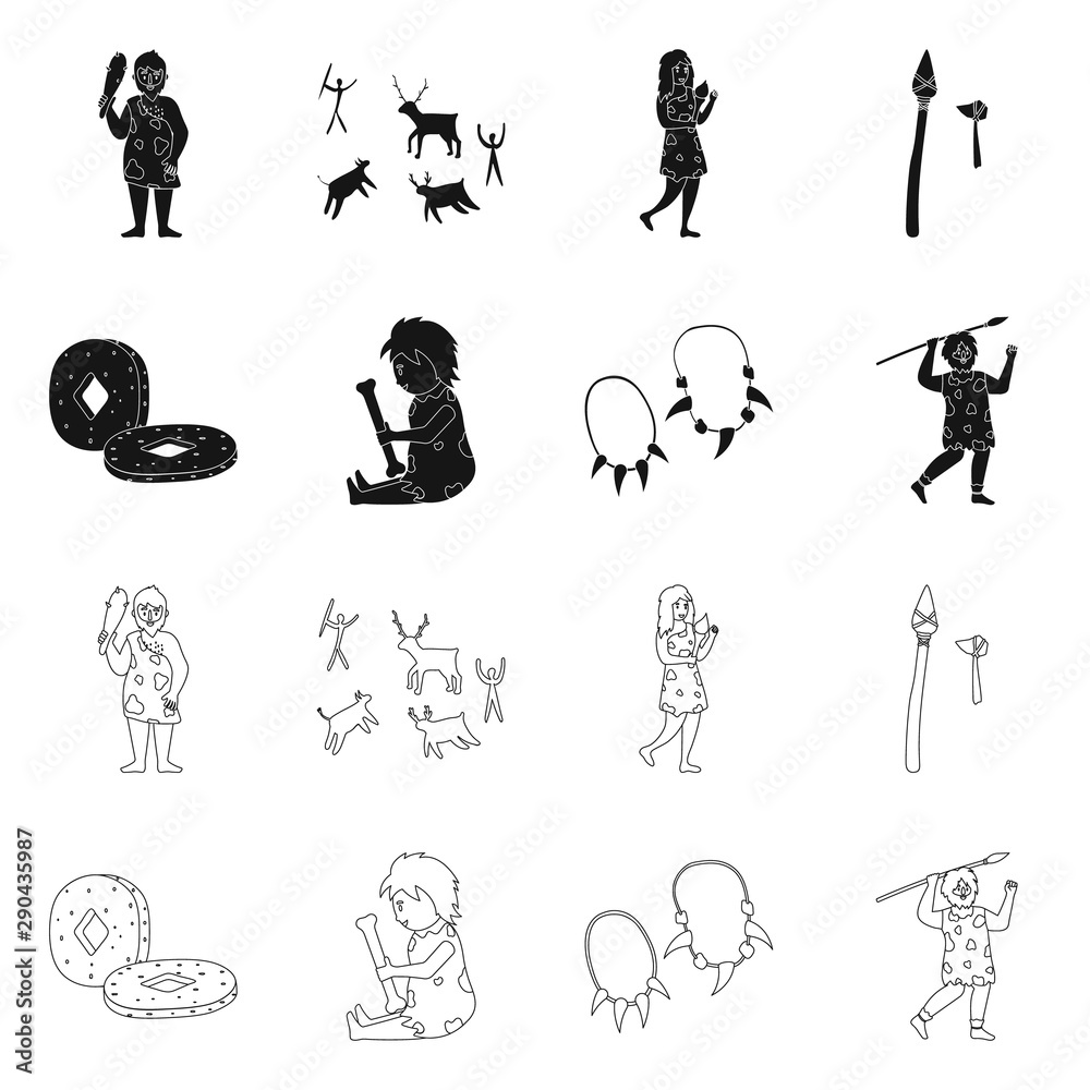 Vector illustration of evolution and neolithic icon. Set of evolution and primeval stock symbol for web.